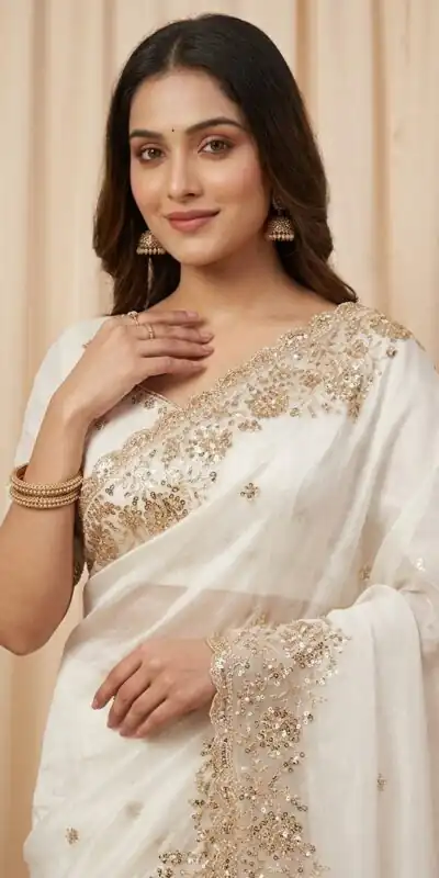 JR 670 White in Space Silk Embroidery Work & Zari Work Saree . Available at ₹1949 only. Delivery 4-6 Working Days. Shop now. | Designer Sarees, Modern Digital sarees, Sarees, Bollywood Sarees, Creative Sarees, Embroidered Sarees, Ethnic Saree, Party Wear Sarees