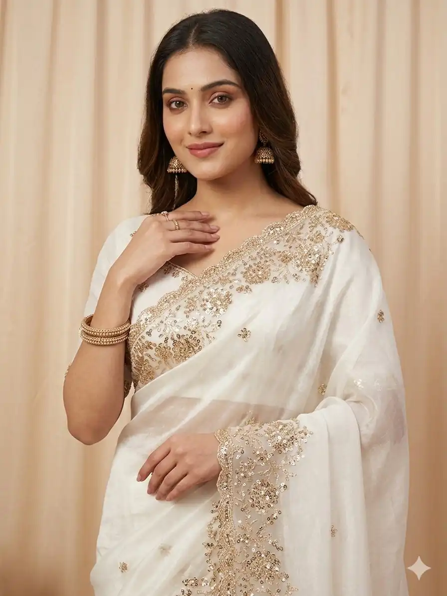 JR 670 White in Space Silk Embroidery Work & Zari Work Saree . Available at ₹1949 only. Delivery 4-6 Working Days. Shop now. | Designer Sarees, Modern Digital sarees, Sarees, Bollywood Sarees, Creative Sarees, Embroidered Sarees, Ethnic Saree, Party Wear Sarees