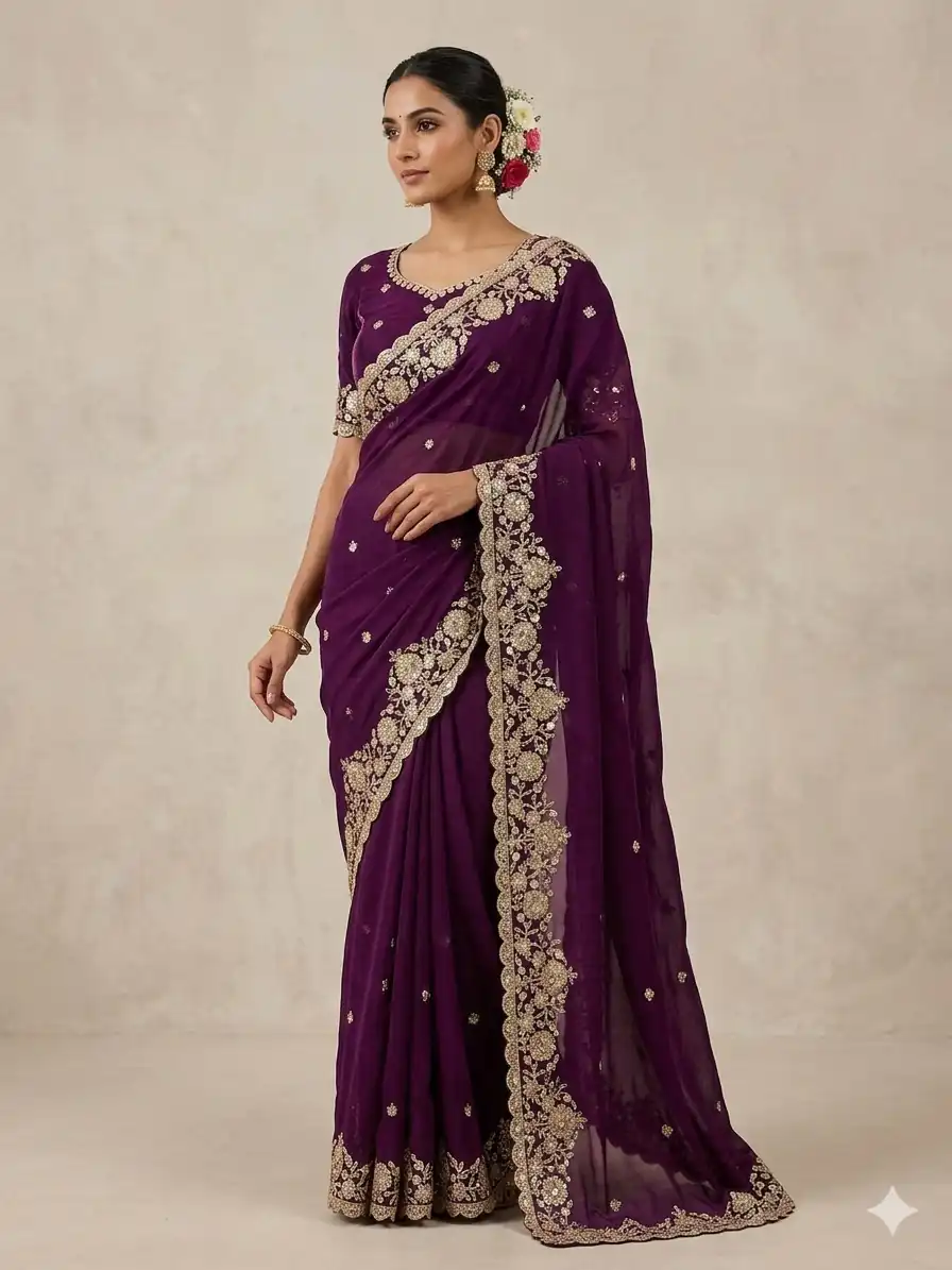 JR 670 Wine in Space Silk Embroidery Work & Zari Work Saree . Available at ₹1949 only. Delivery 4-6 Working Days. Shop now. | Designer Sarees, Modern Digital sarees, Sarees, Bollywood Sarees, Creative Sarees, Embroidered Sarees, Ethnic Saree, Party Wear Sarees