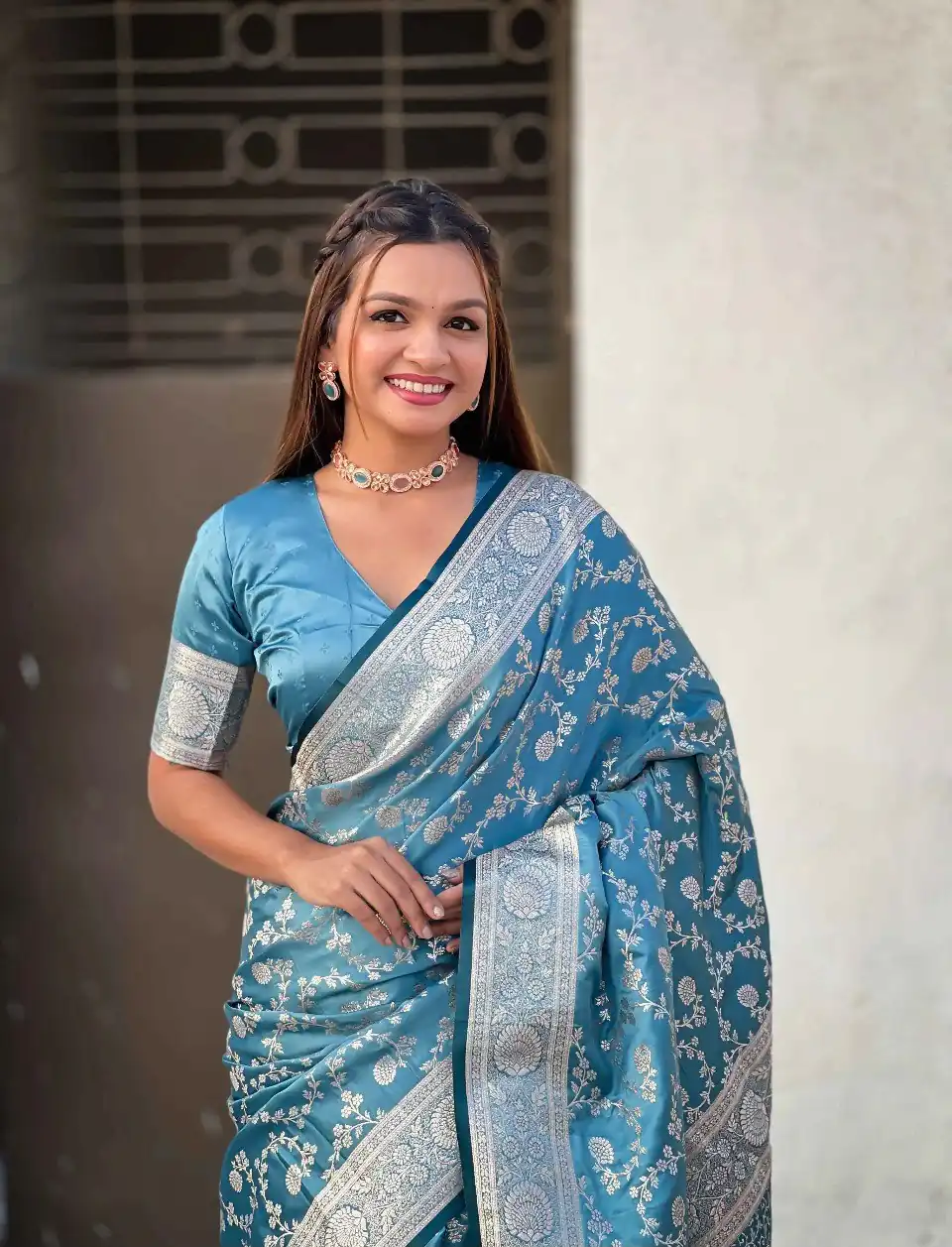 KPR 290 Blue in Soft Lichi Silk Jacquard Work Designer Work Saree . Exclusive Offer ₹1349. Delivery 4-6 Working Days. Shop now. | Designer Sarees, Modern Digital sarees, Sarees, Bollywood Sarees, Creative Sarees, Embroidered Sarees, Ethnic Saree, Party Wear Sarees