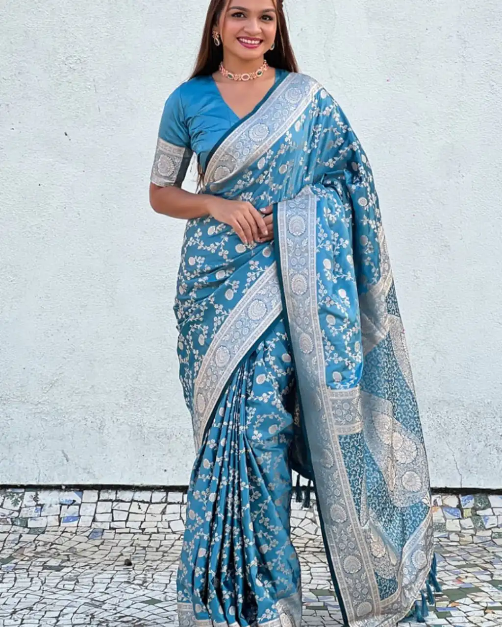 KPR 290 Blue in Soft Lichi Silk Jacquard Work Designer Work Saree . Exclusive Offer ₹1349. Delivery 4-6 Working Days. Shop now. | Designer Sarees, Modern Digital sarees, Sarees, Bollywood Sarees, Creative Sarees, Embroidered Sarees, Ethnic Saree, Party Wear Sarees