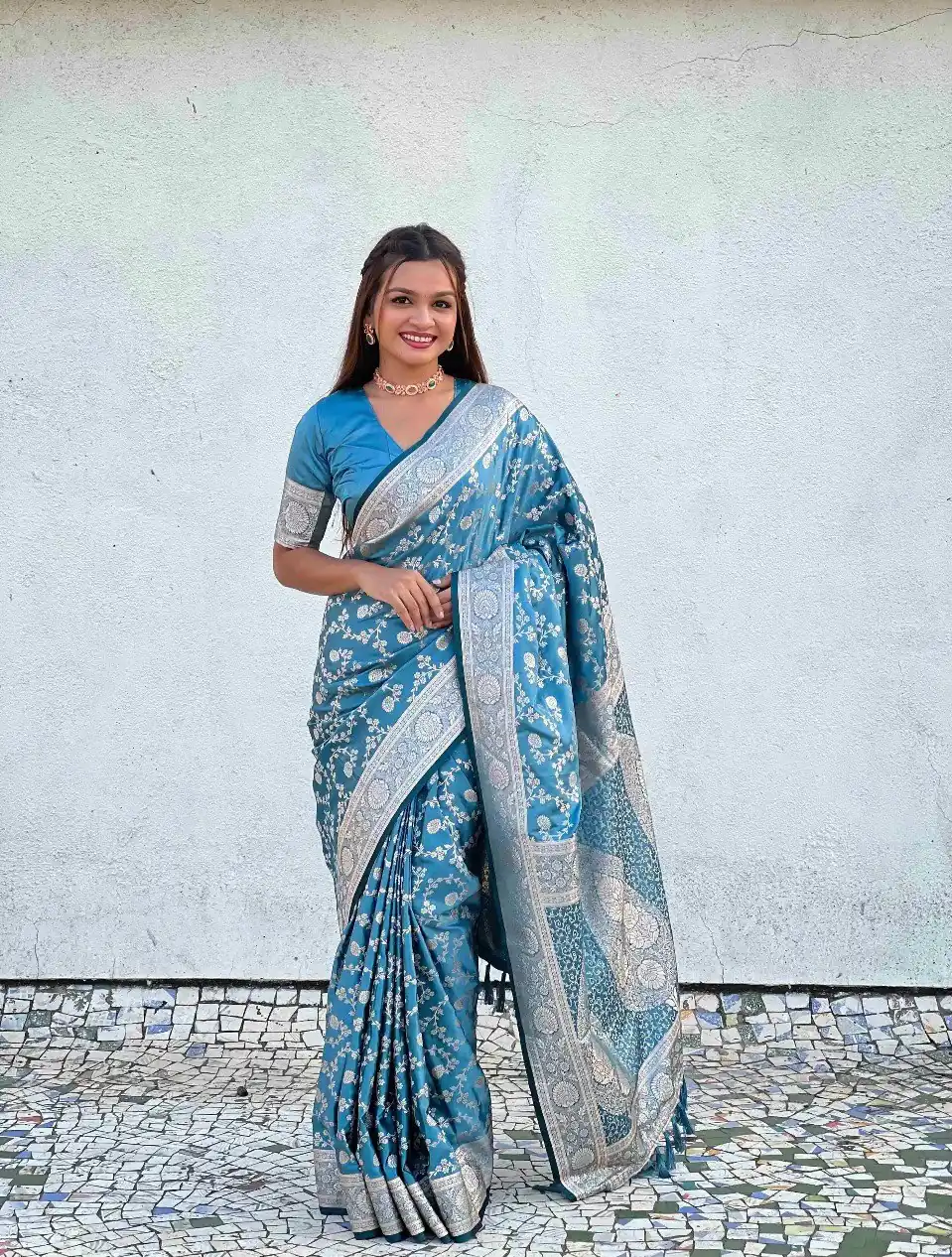 KPR 290 Blue in Soft Lichi Silk Jacquard Work Designer Work Saree . Exclusive Offer ₹1349. Delivery 4-6 Working Days. Shop now. | Designer Sarees, Modern Digital sarees, Sarees, Bollywood Sarees, Creative Sarees, Embroidered Sarees, Ethnic Saree, Party Wear Sarees