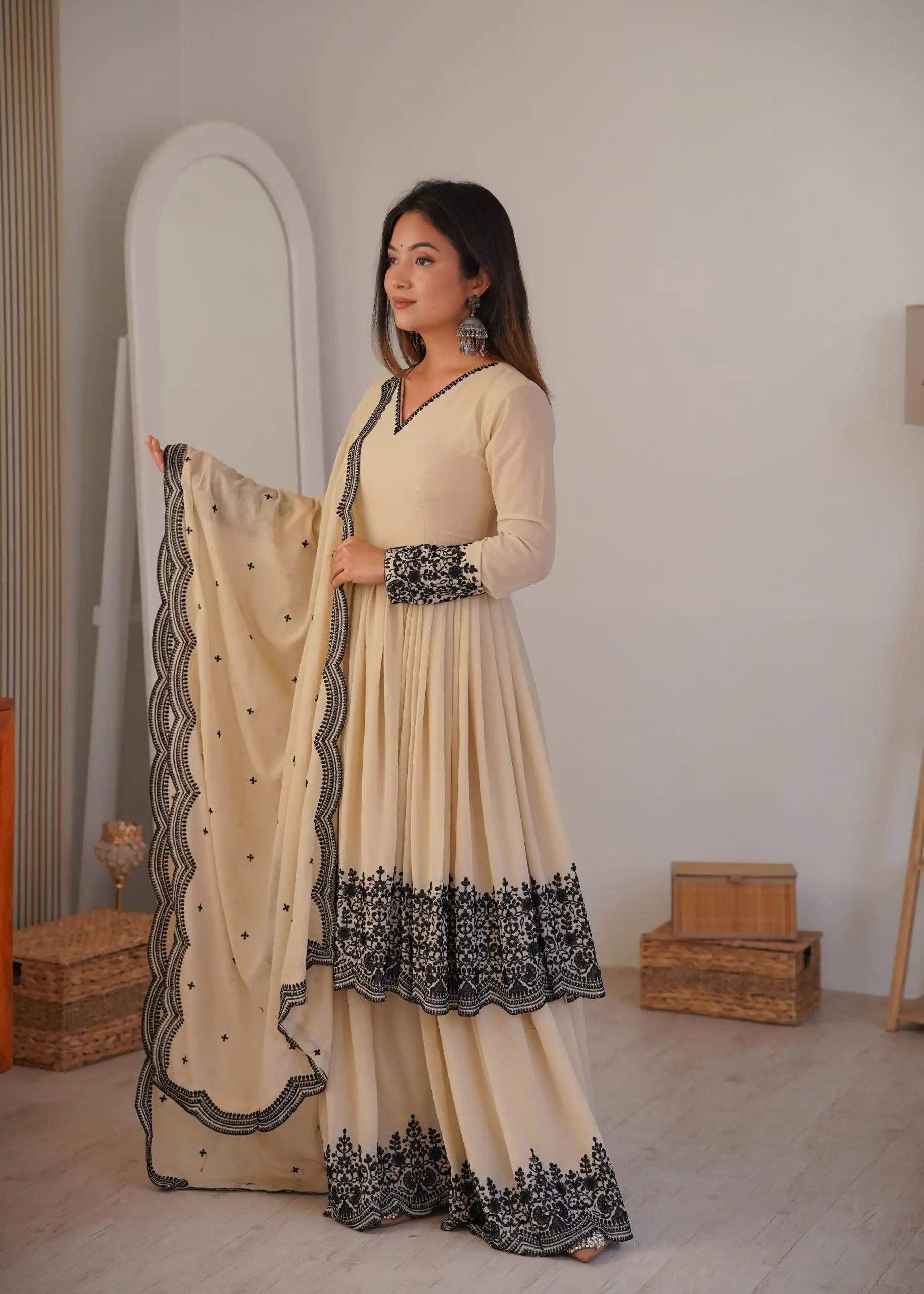 SP 71 Chiku Faux Georgette Salwar Suit with Embroidery Work. Available at ₹2499 only. Delivery 4-6 Working Days. Shop now. | Jump Suits, Salwar suit, Casual Suits, Creative suits, Designer Suits, Palazzo Suits, Party Wear Suits, Patiala Suits, Straight Suits