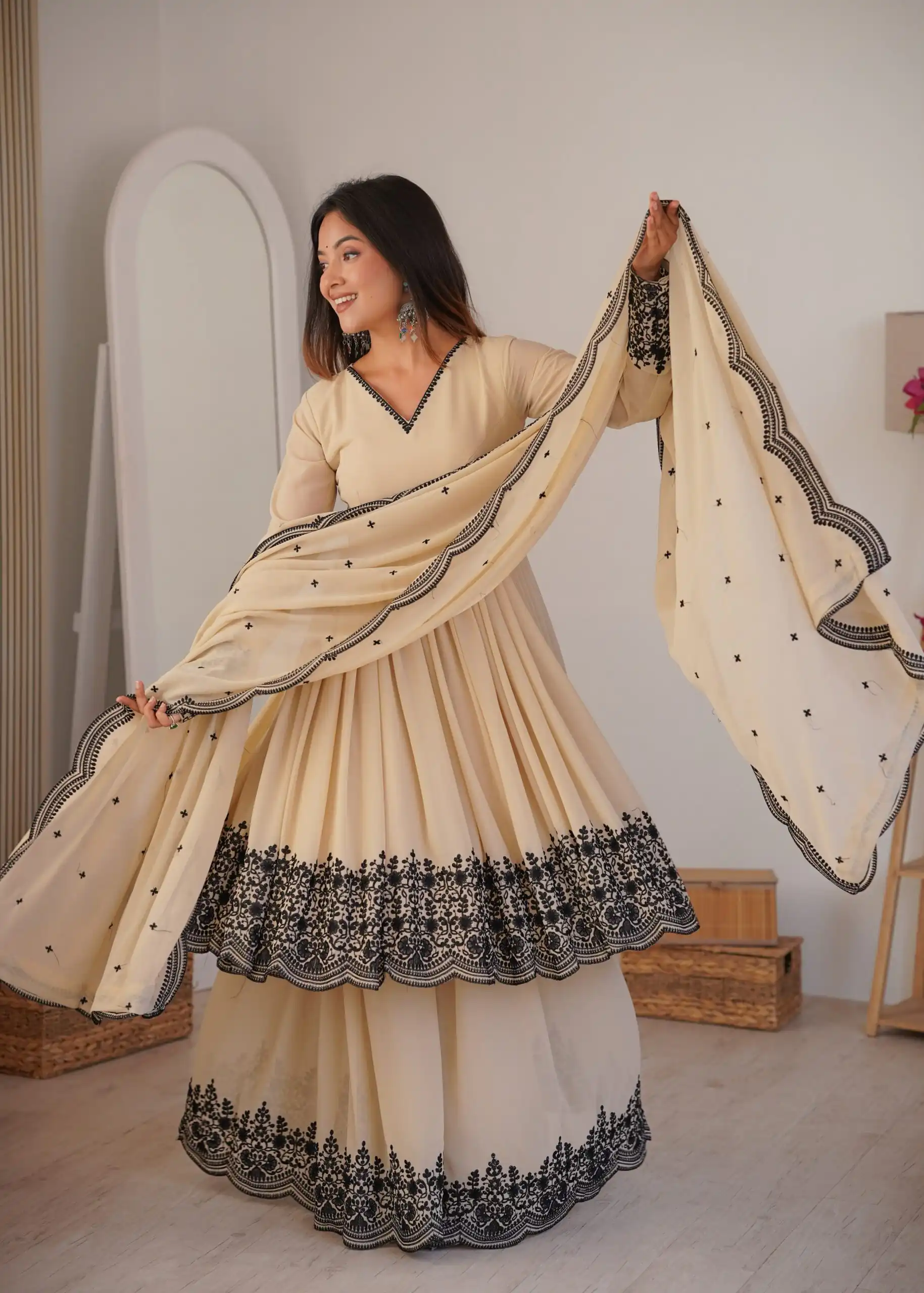 SP 71 Chiku Faux Georgette Salwar Suit with Embroidery Work. Available at ₹2499 only. Delivery 4-6 Working Days. Shop now. | Jump Suits, Salwar suit, Casual Suits, Creative suits, Designer Suits, Palazzo Suits, Party Wear Suits, Patiala Suits, Straight Suits