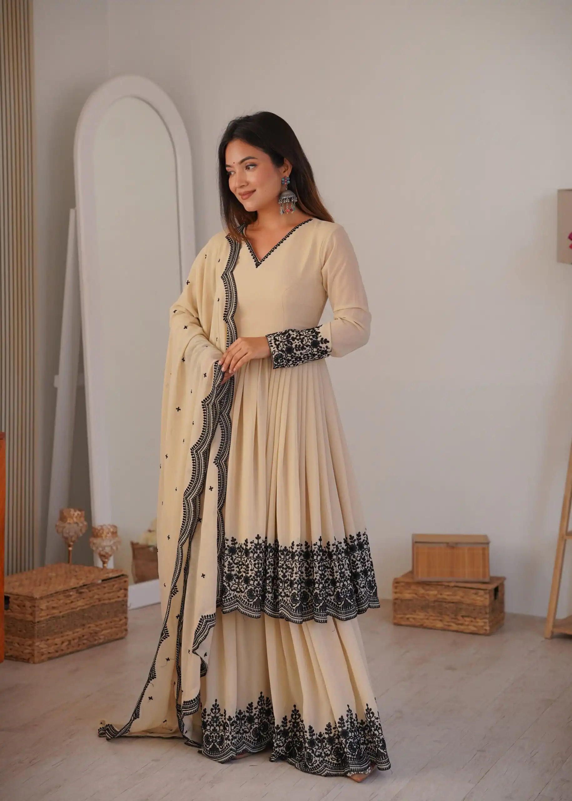 SP 71 Chiku Faux Georgette Salwar Suit with Embroidery Work. Available at ₹2499 only. Delivery 4-6 Working Days. Shop now. | Jump Suits, Salwar suit, Casual Suits, Creative suits, Designer Suits, Palazzo Suits, Party Wear Suits, Patiala Suits, Straight Suits