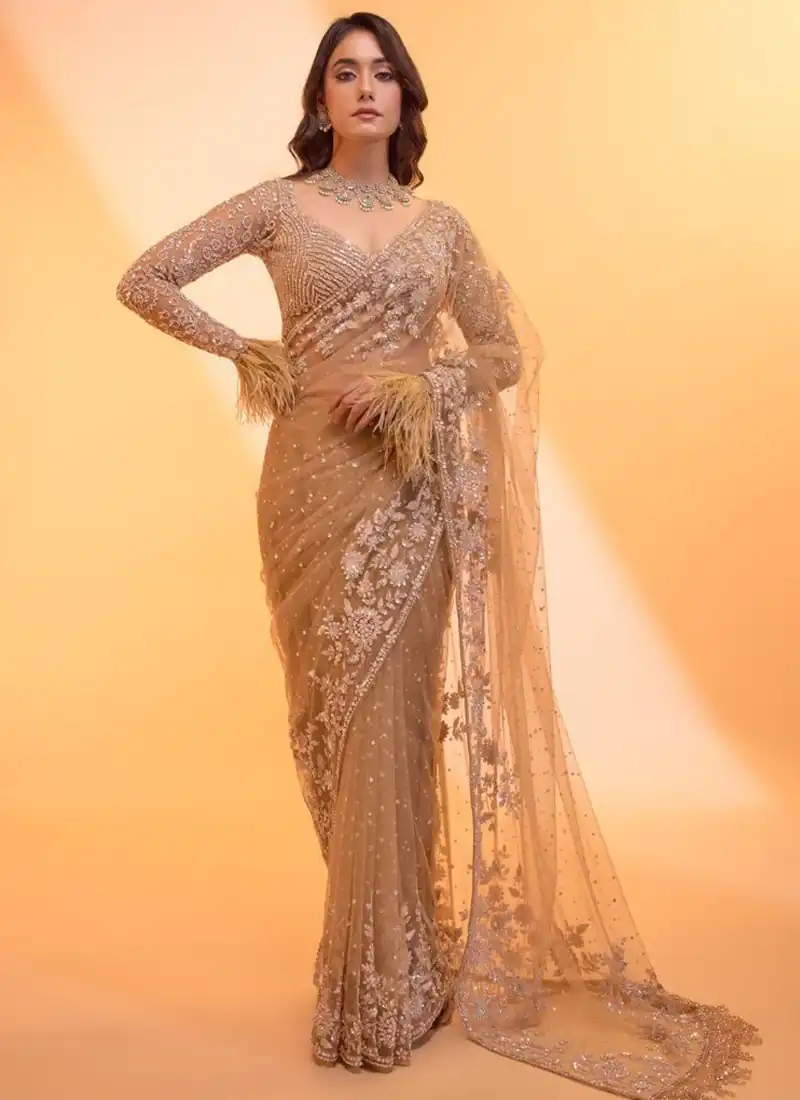 DF 3472 Gold Butterfly Net Saree Sequence with Work & Zari Work. Introductory Price ₹1799. Delivery 4-6 Working Days. Shop now. | Designer Sarees, Modern Digital sarees, Sarees, Bollywood Sarees, Creative Sarees, Embroidered Sarees, Ethnic Saree, Party Wear Sarees