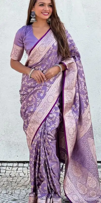 KPR 290 Lavender in Soft Lichi Silk Jacquard Work Designer Work Saree . Exclusive Offer ₹1349. Delivery 4-6 Working Days. Shop now. | Designer Sarees, Modern Digital sarees, Sarees, Bollywood Sarees, Creative Sarees, Embroidered Sarees, Ethnic Saree, Party Wear Sarees