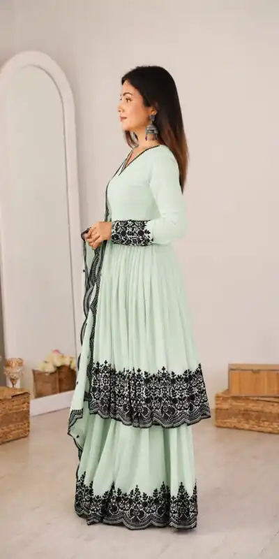SP 71 Pista Faux Georgette Salwar Suit with Embroidery Work. Available at ₹2499 only. Delivery 4-6 Working Days. Shop now. | Jump Suits, Salwar suit, Casual Suits, Creative suits, Designer Suits, Palazzo Suits, Party Wear Suits, Patiala Suits, Straight Suits
