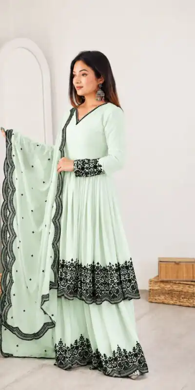SP 71 Pista Faux Georgette Salwar Suit with Embroidery Work. Available at ₹2499 only. Delivery 4-6 Working Days. Shop now. | Jump Suits, Salwar suit, Casual Suits, Creative suits, Designer Suits, Palazzo Suits, Party Wear Suits, Patiala Suits, Straight Suits