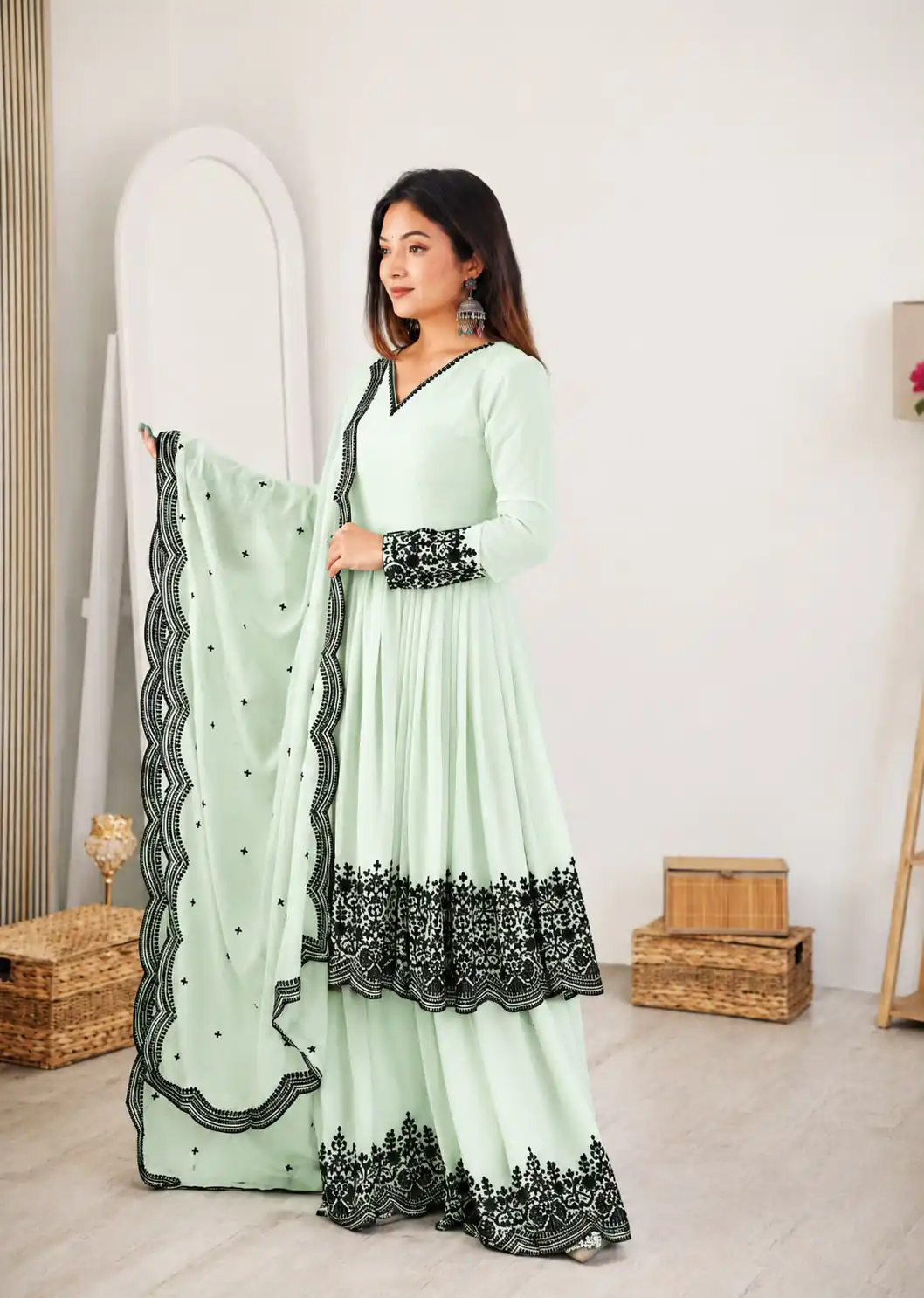 SP 71 Pista Faux Georgette Salwar Suit with Embroidery Work. Available at ₹2499 only. Delivery 4-6 Working Days. Shop now. | Jump Suits, Salwar suit, Casual Suits, Creative suits, Designer Suits, Palazzo Suits, Party Wear Suits, Patiala Suits, Straight Suits