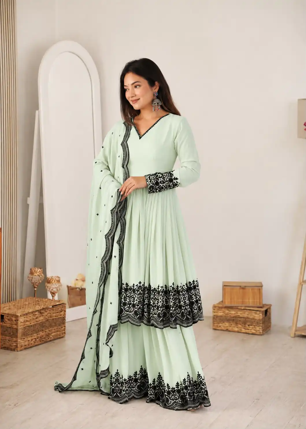 SP 71 Pista Faux Georgette Salwar Suit with Embroidery Work. Available at ₹2499 only. Delivery 4-6 Working Days. Shop now. | Jump Suits, Salwar suit, Casual Suits, Creative suits, Designer Suits, Palazzo Suits, Party Wear Suits, Patiala Suits, Straight Suits
