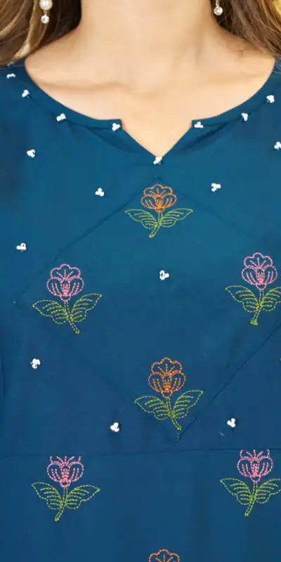 DIVA 158 Teal Viscose Rayon Kurti with Embroidery Work & Mirror Work. Wedding, Party, Festive Grab it for ₹1749. Delivery 4-6 Working Days. Shop now. | Kurti, Bollywood Kurti, Creative Kurtis, Designer Kurti, Party Wear Kurti, Selfie Kurti