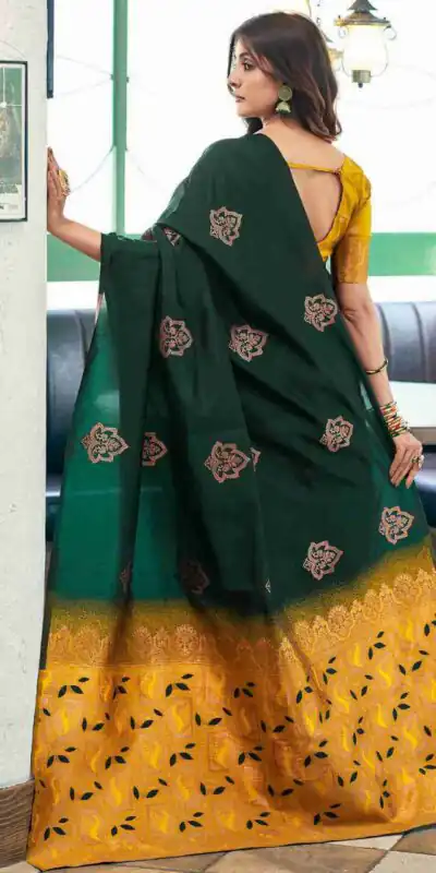 Alternative view of Aglow Green Soft Lichi Silk Jacquard Work Saree