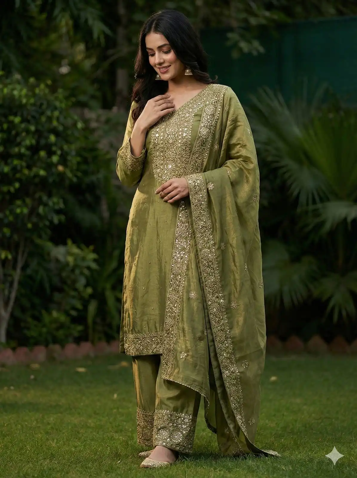 Alluring Mehandi Fendy Silk Sequence Work Salwar Suit - Image 2