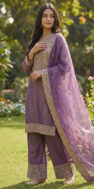 Alluring Purple Fendy Silk Sequence Work Salwar Suit