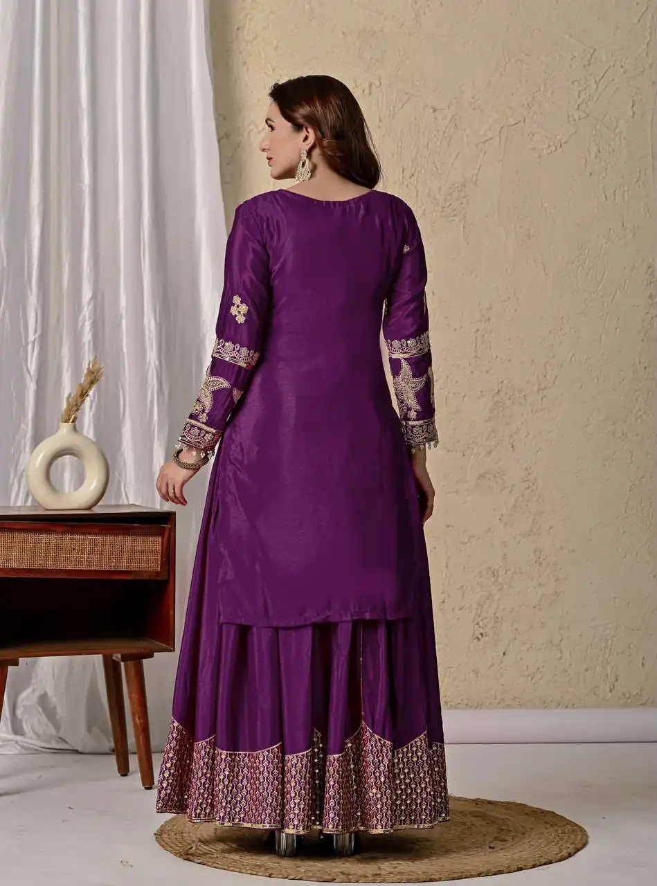 Angelic Wine Chinon Silk Embroider Work Salwar Suit - Image 6