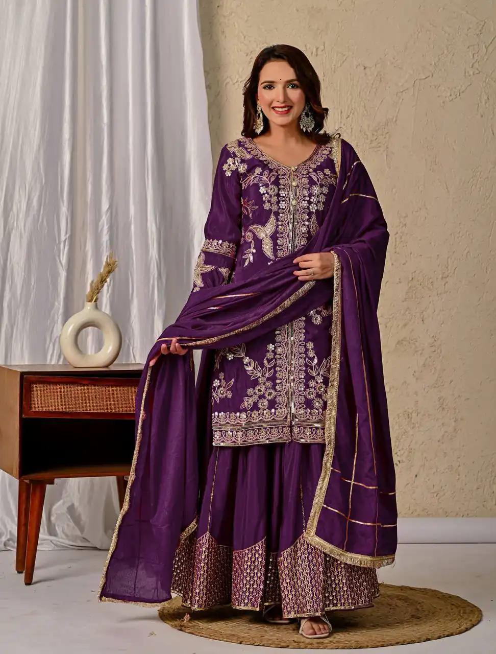Angelic Wine Chinon Silk Embroider Work Salwar Suit