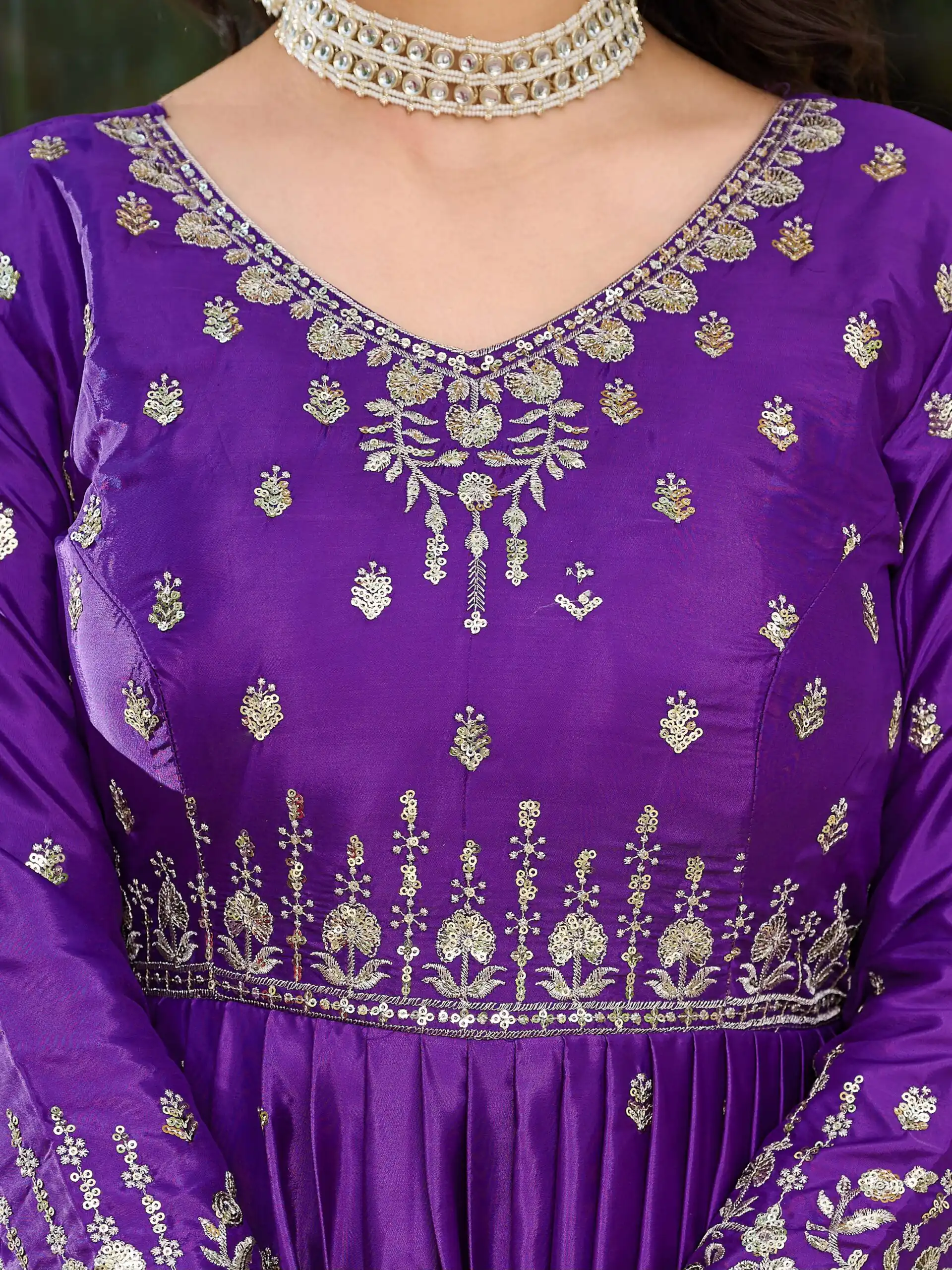 Attractive Purple American Silk Sequins Work Gown - Image 5