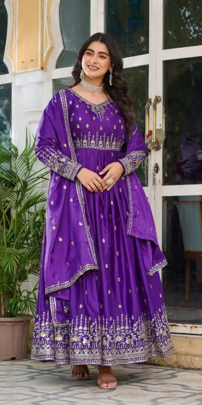 Alternative view of Attractive Purple American Silk Sequins Work Gown