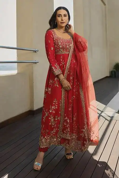 Attractive Red Georgette Embroidery Work Gown