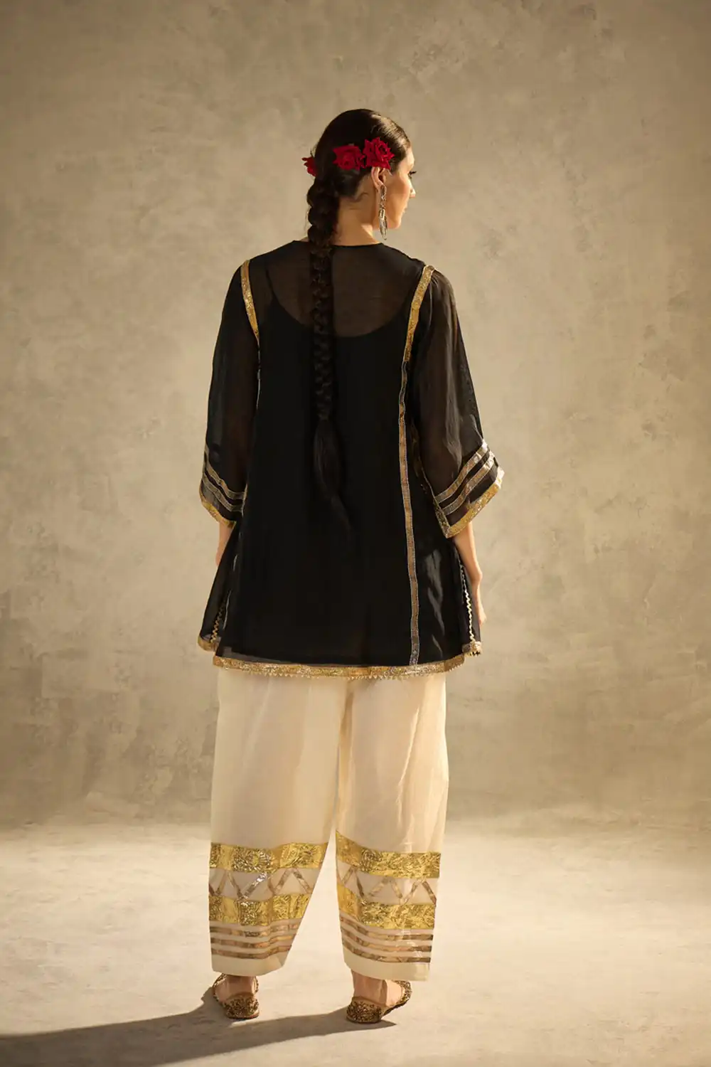 Beautiful Black Chinon With Gotta Patti Work Salwar Suit - Image 2