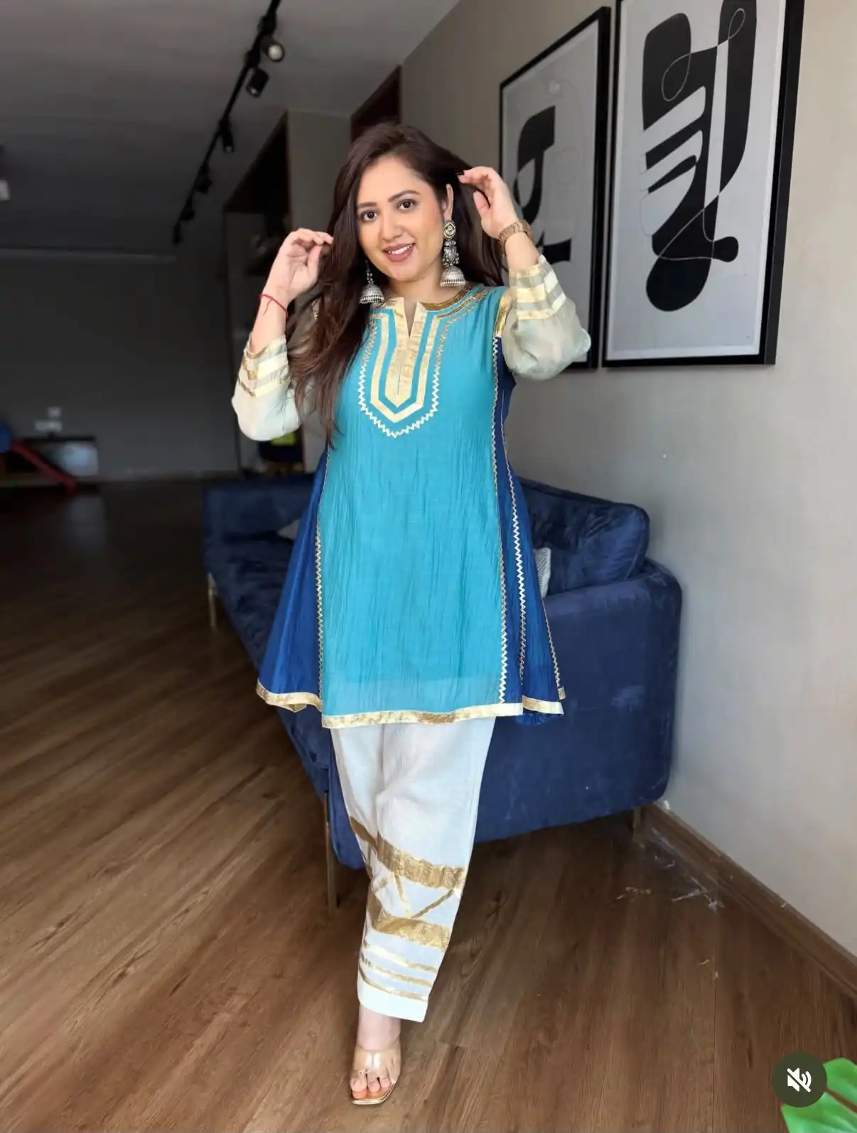 Beautiful Blue Chinon With Gotta Patti Work Salwar Suit - Image 2