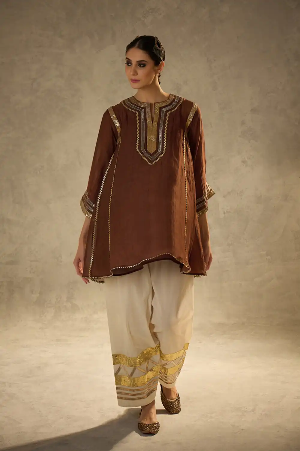 Beautiful Rust Chinon With Gotta Patti Work Salwar Suit