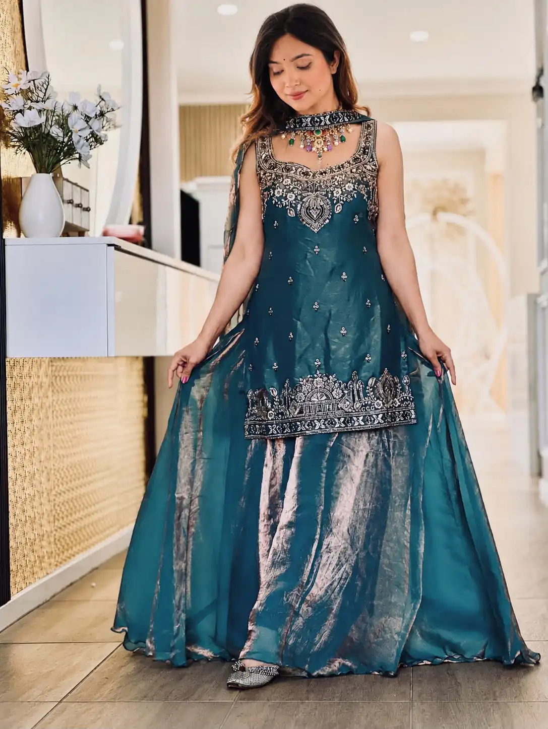 Bright Blue Frendy Silk Zari Embroidery Work Salwar Suit - Image 2