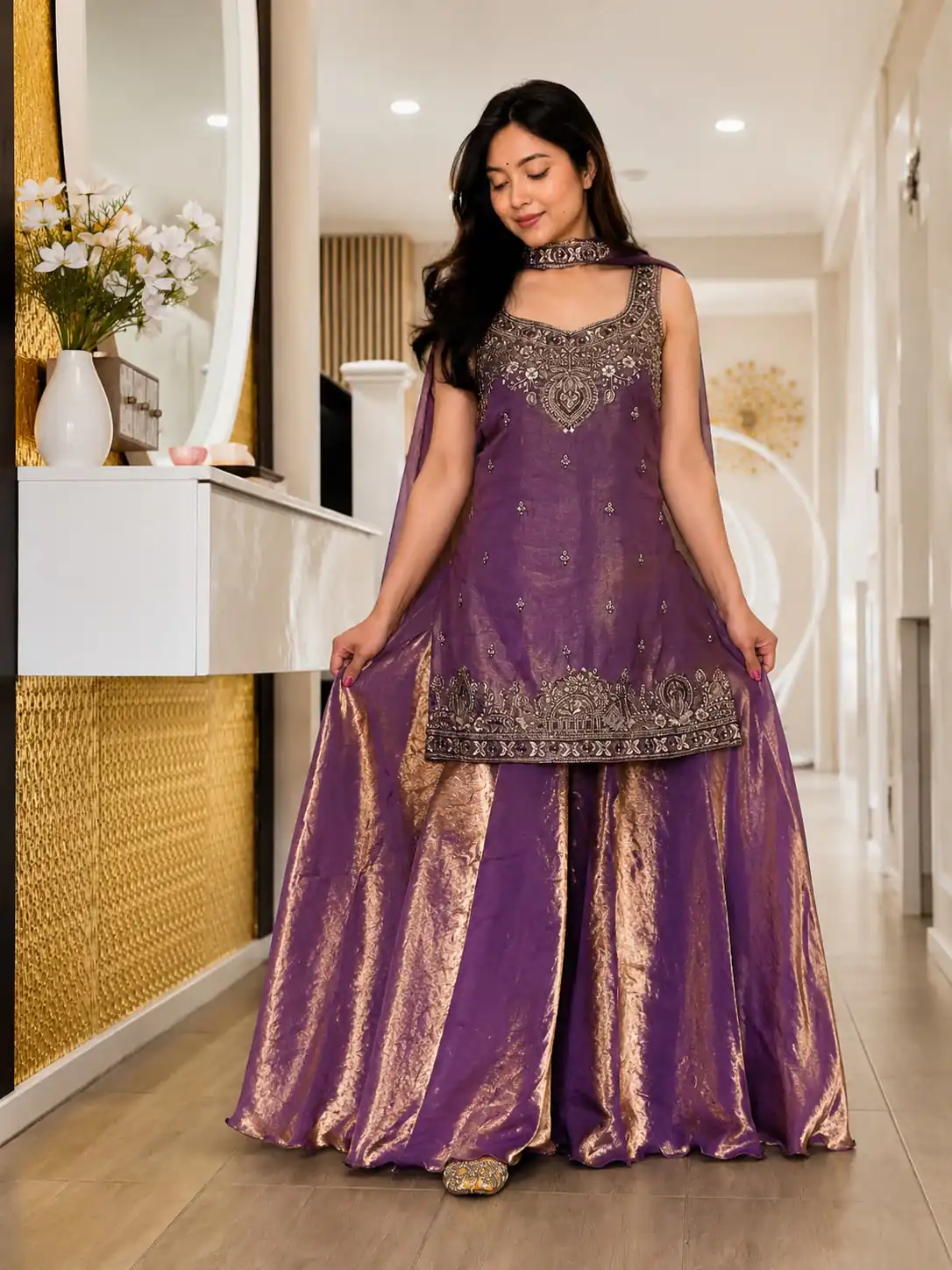 Bright Purple Frendy Silk Zari Embroidery Work Salwar Suit - Image 2