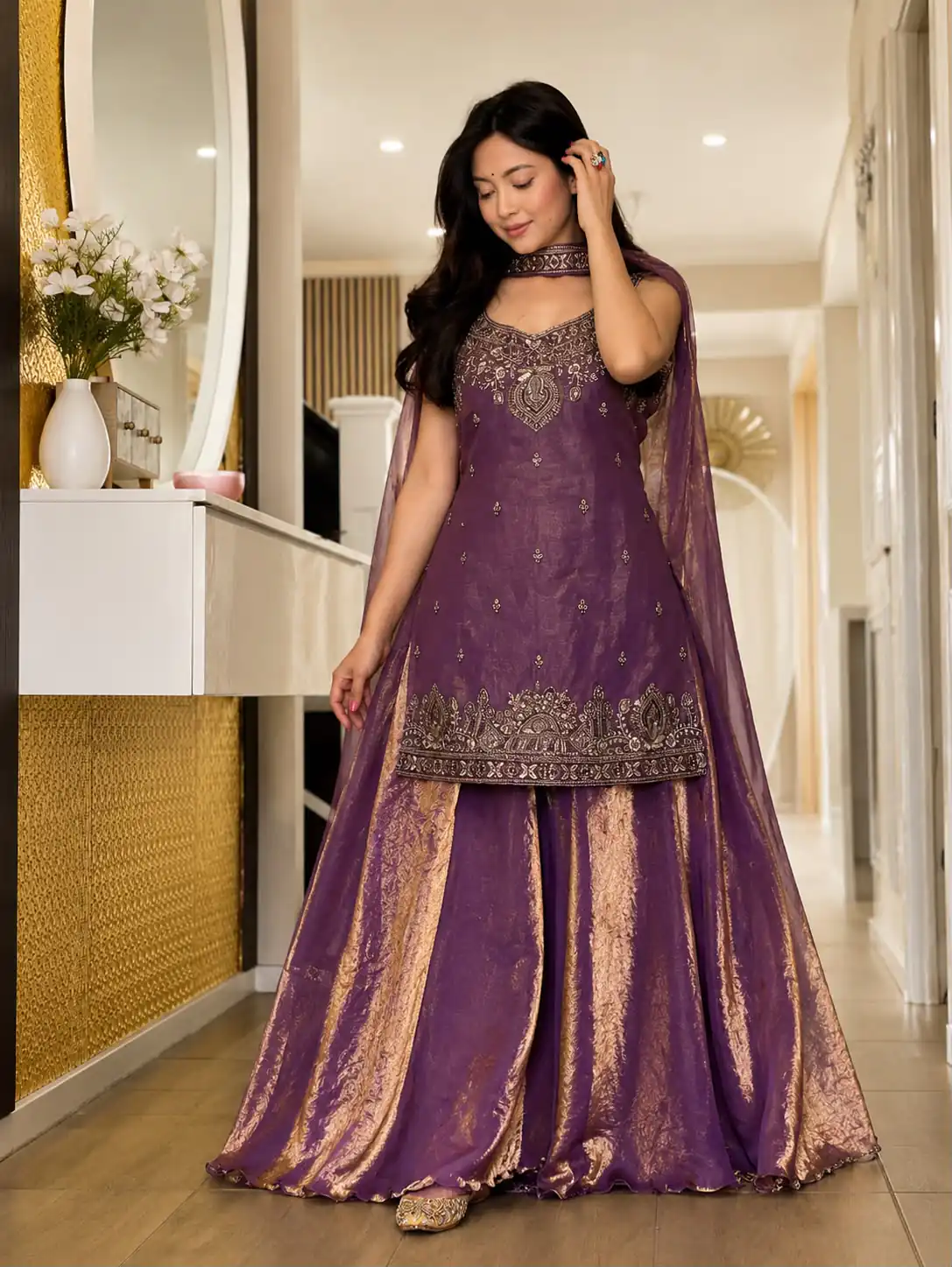 Bright Purple Frendy Silk Zari Embroidery Work Salwar Suit