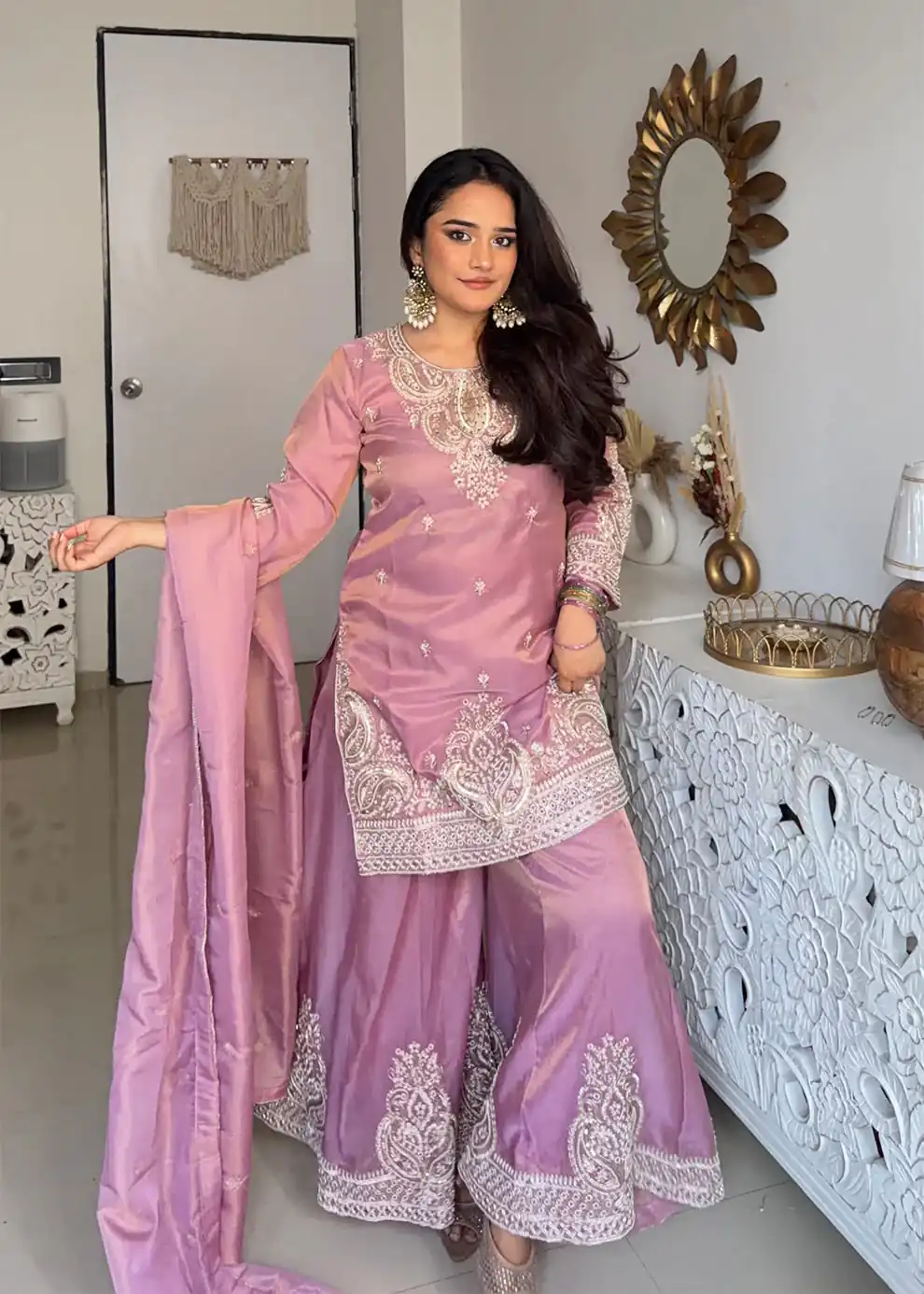 Classic Pink Fendy Silk Sequence Work Salwar Suit