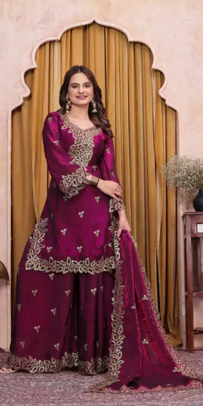 Classic Wine Fendy Silk Sequence Work Salwar Suit