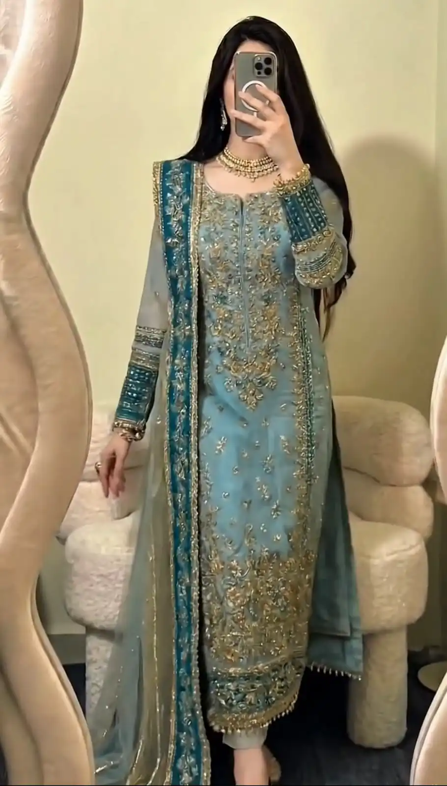Cool Blue Fox Georgette Embroidery Work Salwar Suit - Image 8