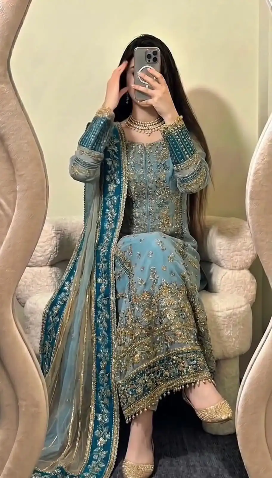 Cool Blue Fox Georgette Embroidery Work Salwar Suit - Image 7