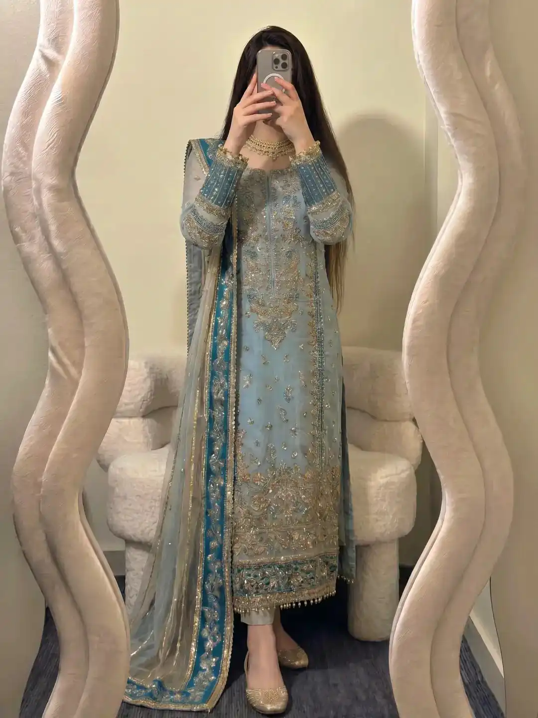 Cool Blue Fox Georgette Embroidery Work Salwar Suit - Image 6
