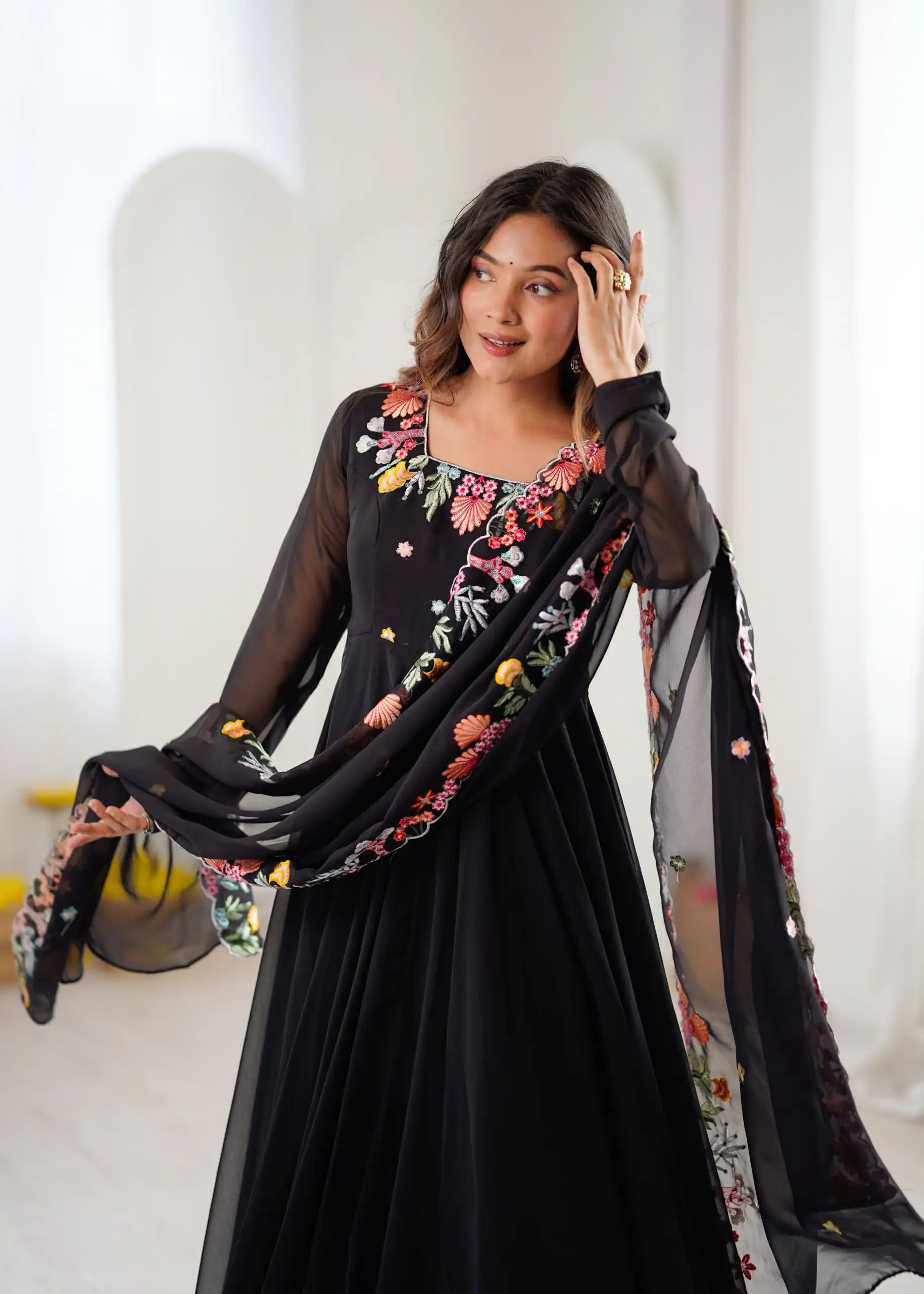 Fancy Black Faux Georgette Embroidery Work Salwar Suit - Image 13