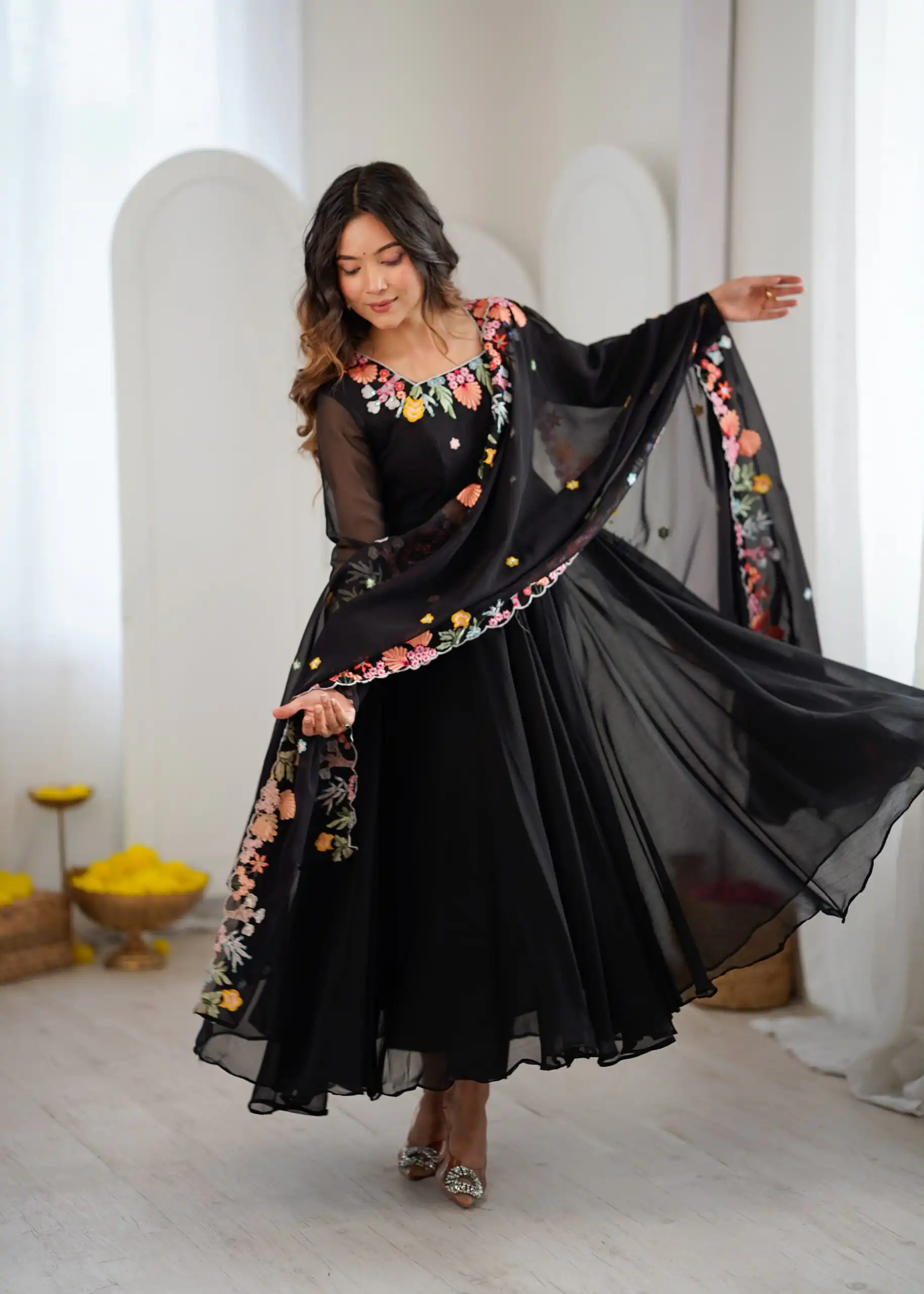 Fancy Black Faux Georgette Embroidery Work Salwar Suit - Image 15