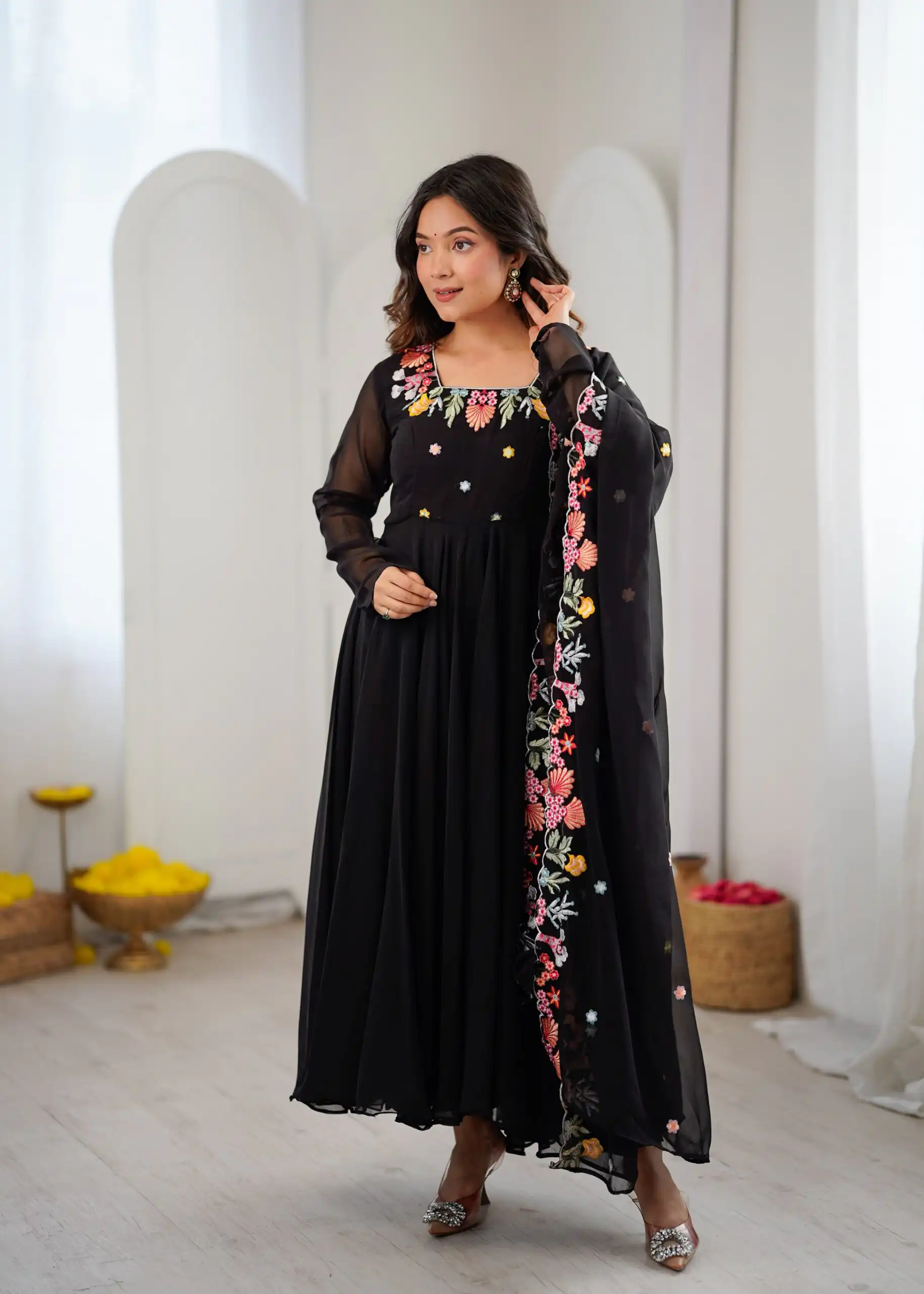 Fancy Black Faux Georgette Embroidery Work Salwar Suit - Image 5