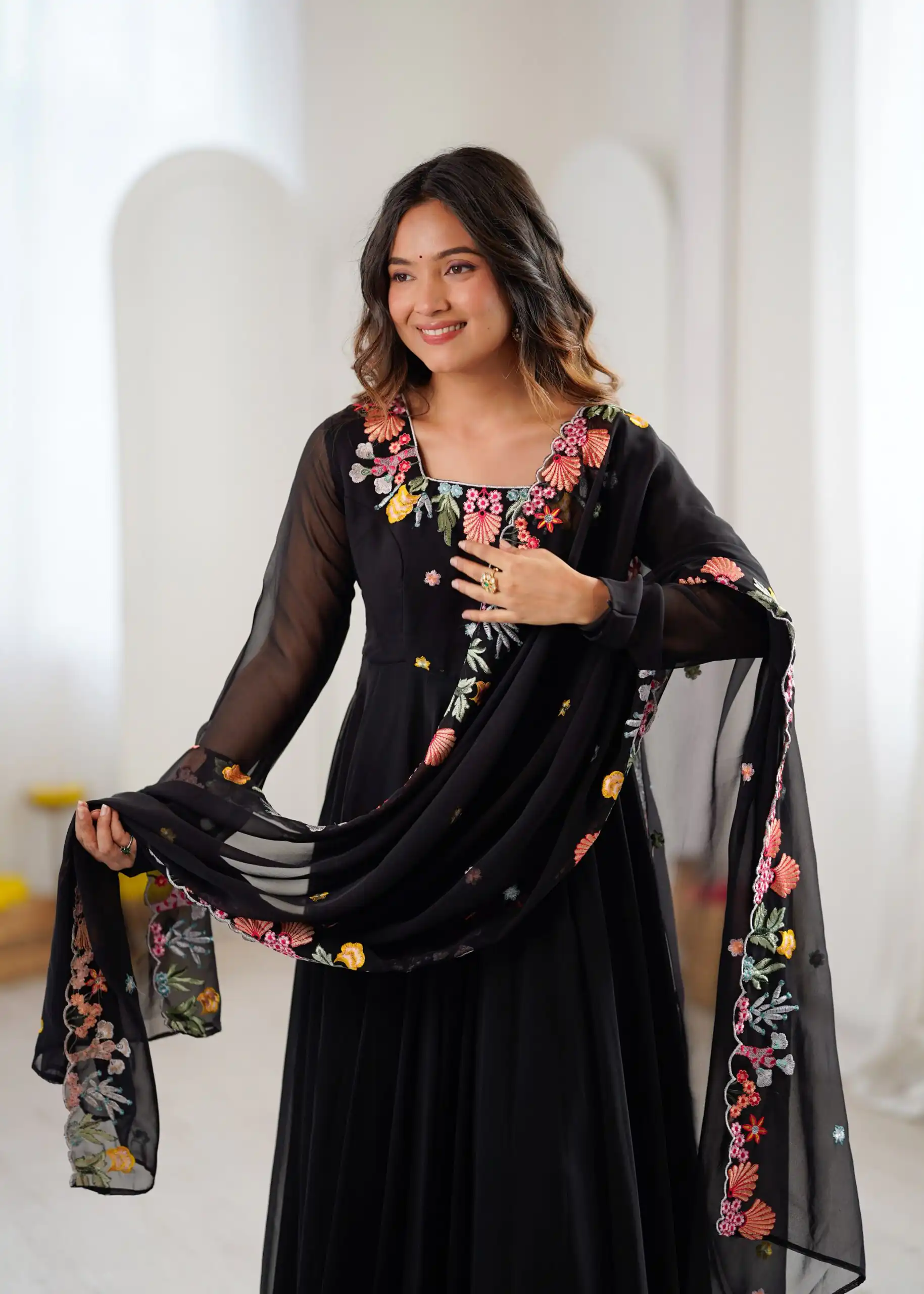 Fancy Black Faux Georgette Embroidery Work Salwar Suit - Image 14