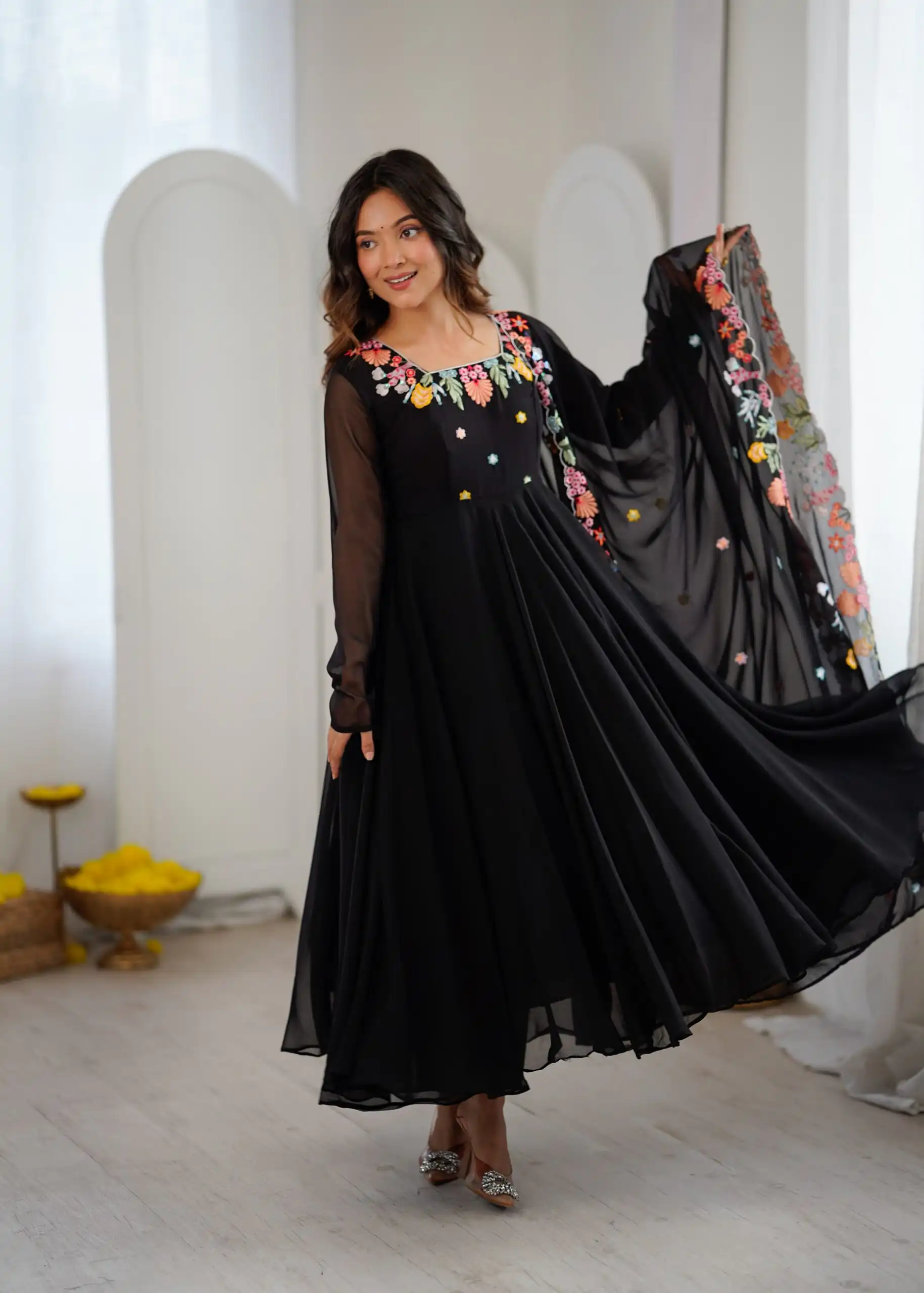 Fancy Black Faux Georgette Embroidery Work Salwar Suit - Image 11