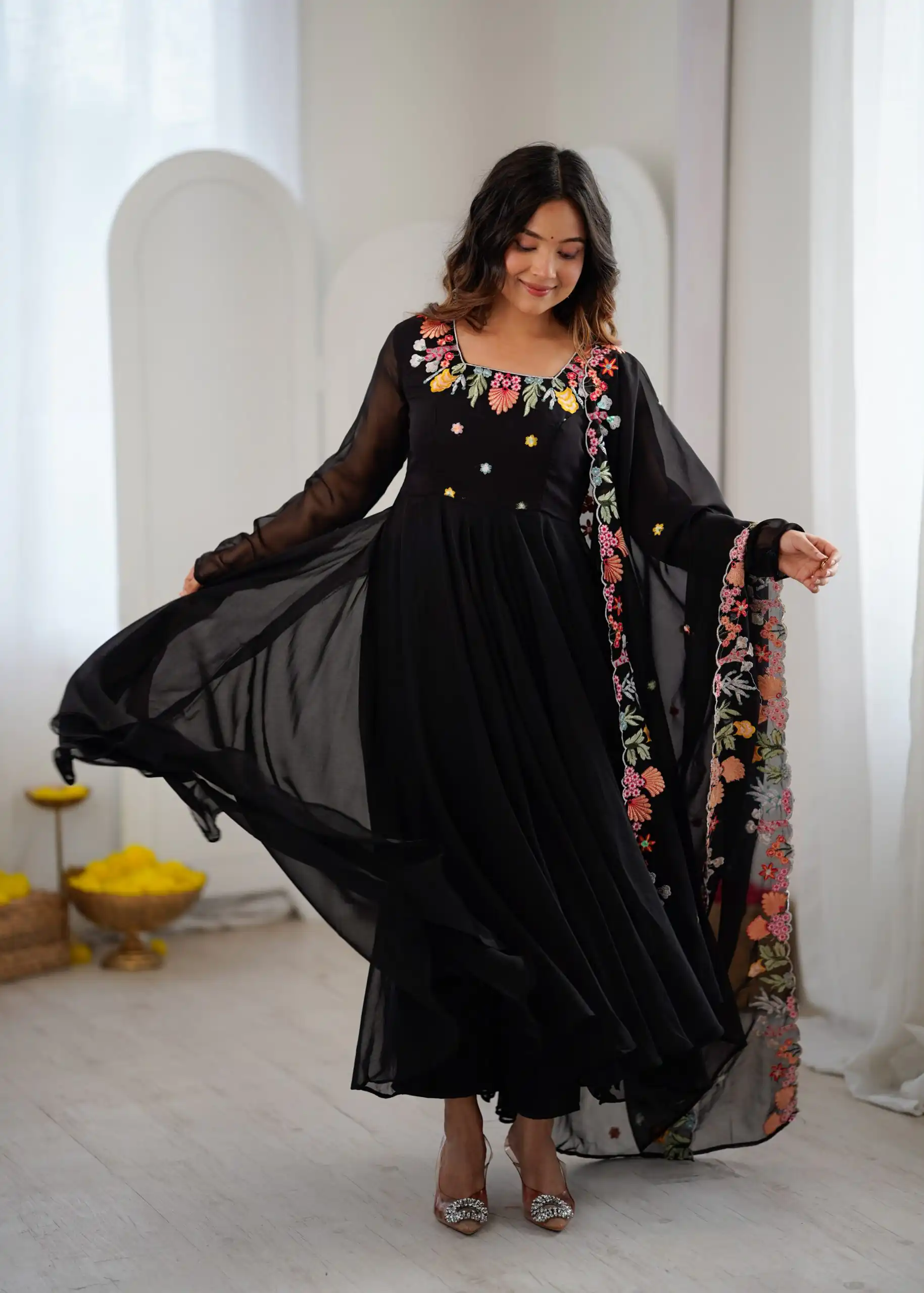 Fancy Black Faux Georgette Embroidery Work Salwar Suit - Image 10