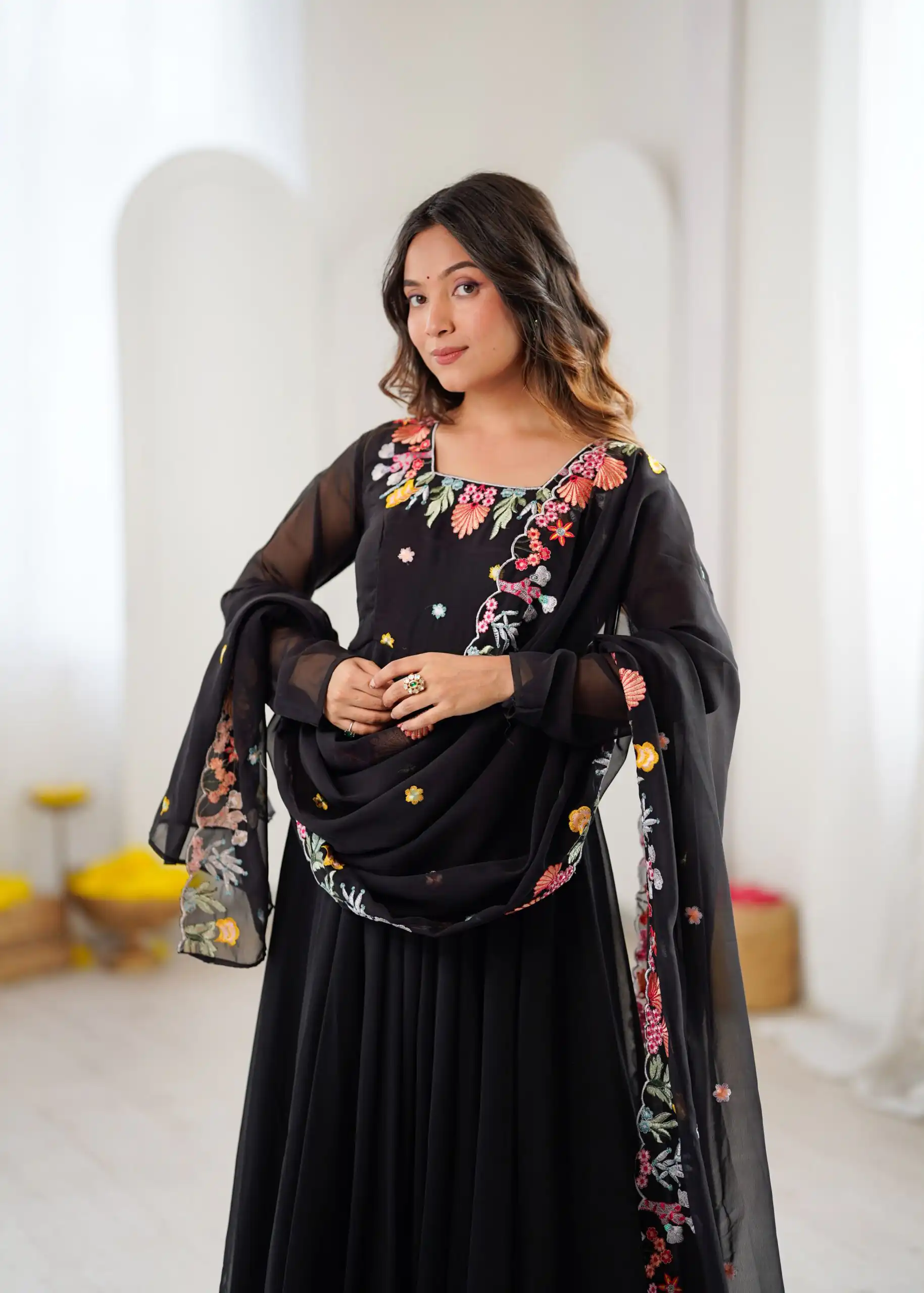 Fancy Black Faux Georgette Embroidery Work Salwar Suit - Image 9