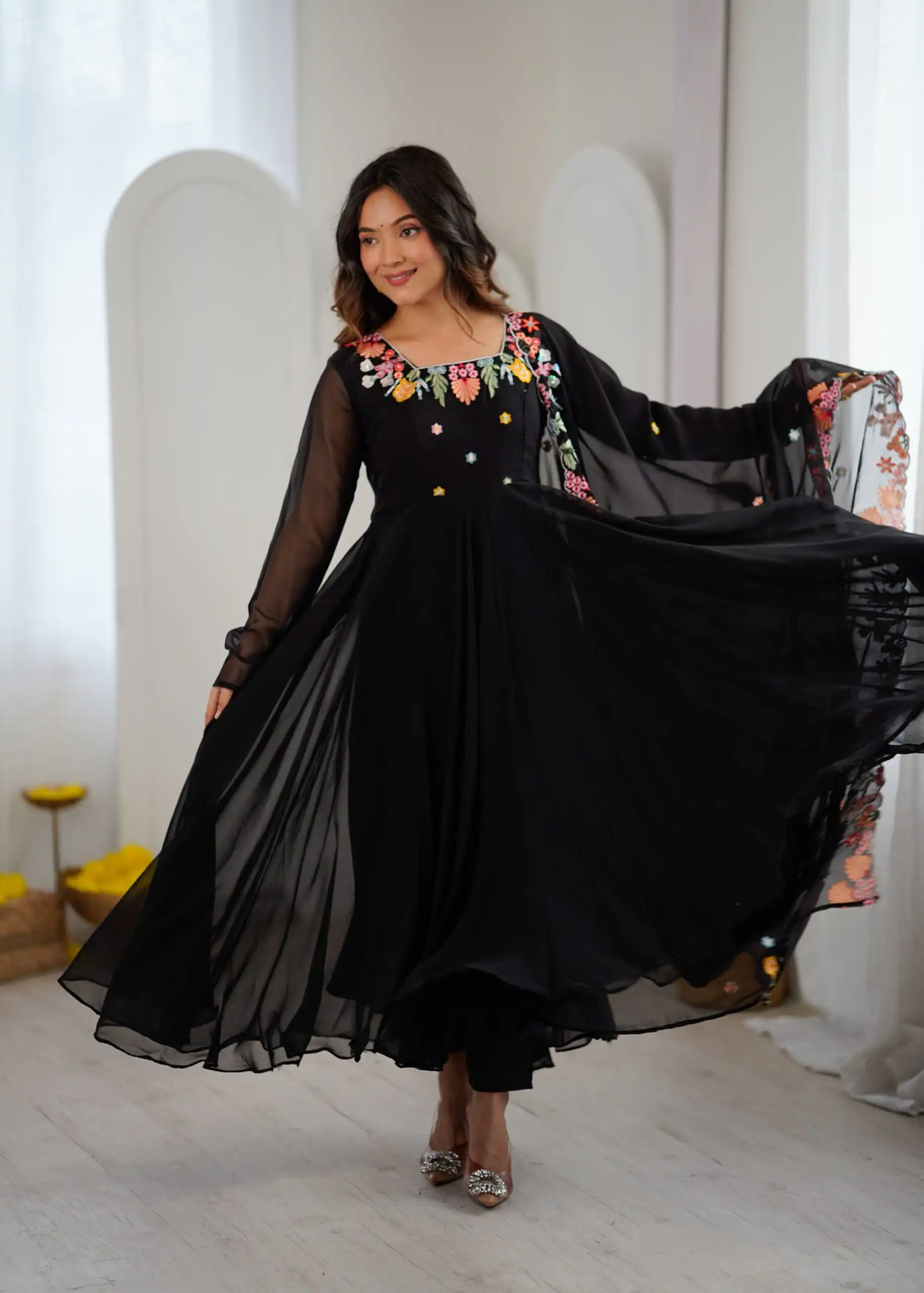 Fancy Black Faux Georgette Embroidery Work Salwar Suit - Image 8