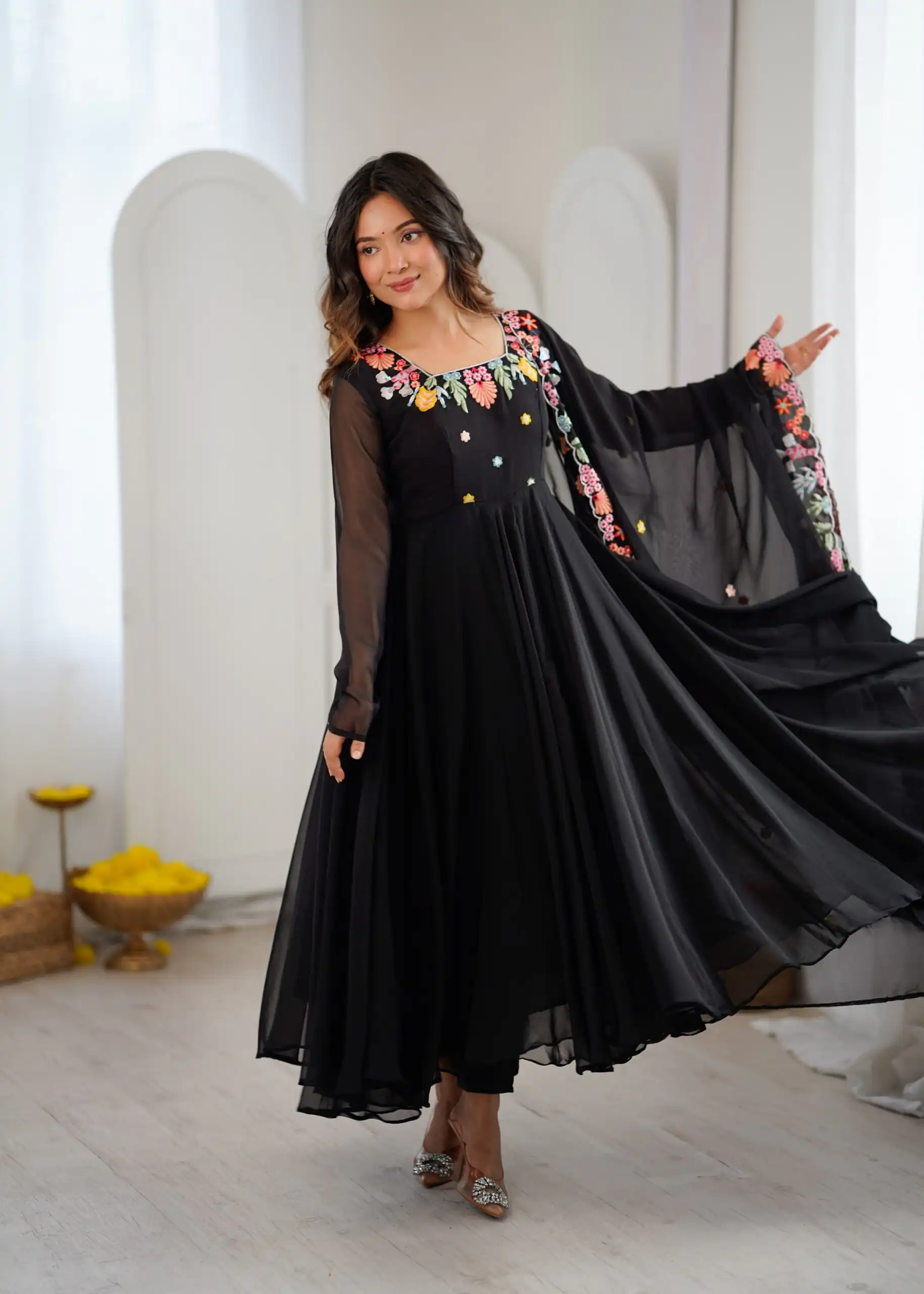 Fancy Black Faux Georgette Embroidery Work Salwar Suit - Image 6