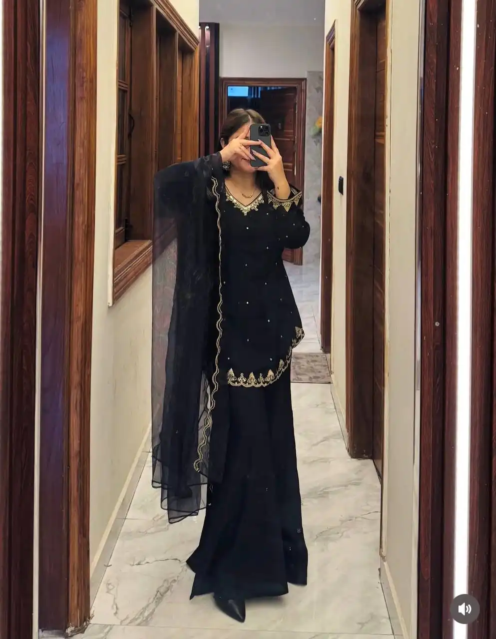 Fancy Black Roman Silk Embroider Work Salwar Suit - Image 3