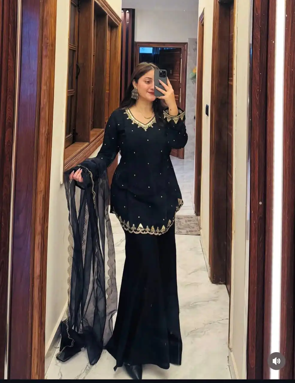 Fancy Black Roman Silk Embroider Work Salwar Suit - Image 2