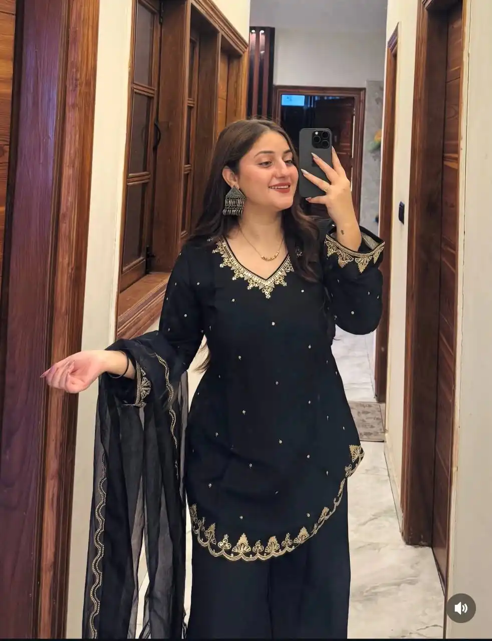 Fancy Black Roman Silk Embroider Work Salwar Suit