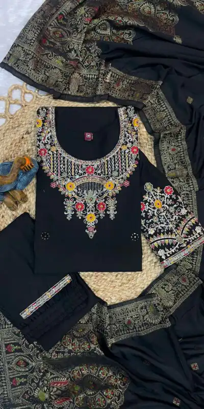 Alternative view of Fancy Black Roman Silk Embroidery Work Salwar Suit
