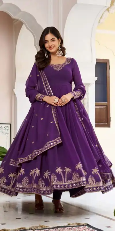 Alternative view of Fancy Purple Faux Georgette Sequence Work Anarkali Suit