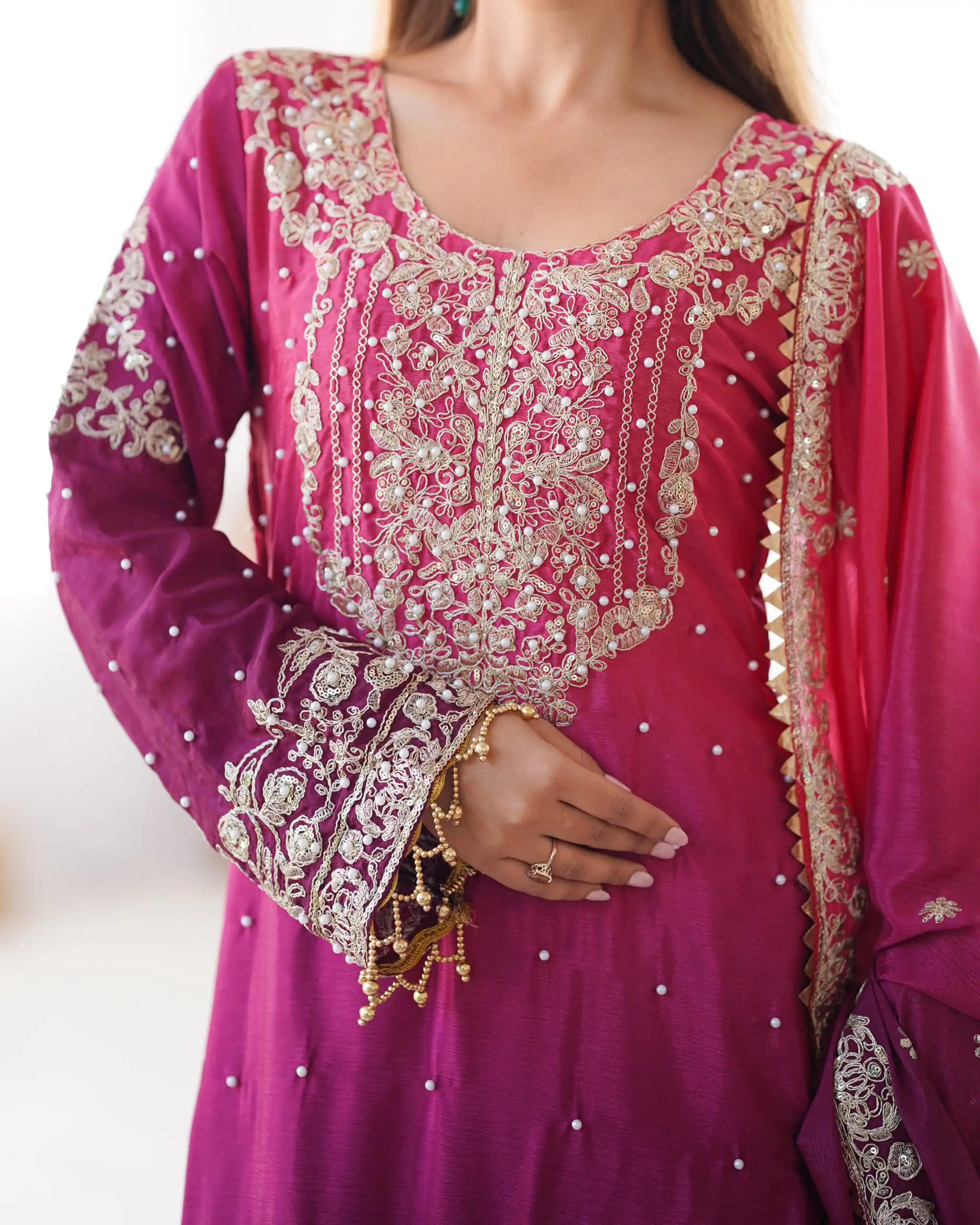 Fancy Red Chinon Silk Sequence Work Salwar Suit - Image 7
